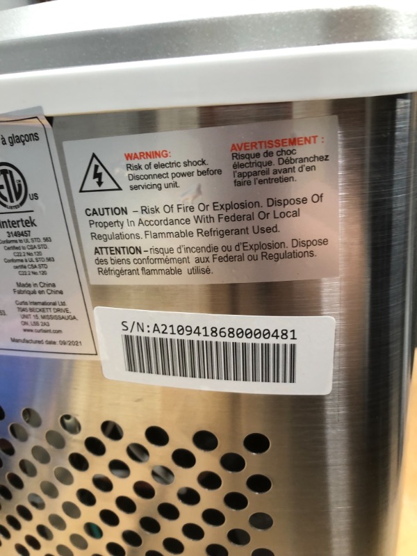 Photo 4 of Frigidaire EFIC103-AMZ-SC Counter Top Maker with Over-Sized Ice Bucket, Stainless Steel, Self Cleaning Function, Heavy Duty, Stainless
