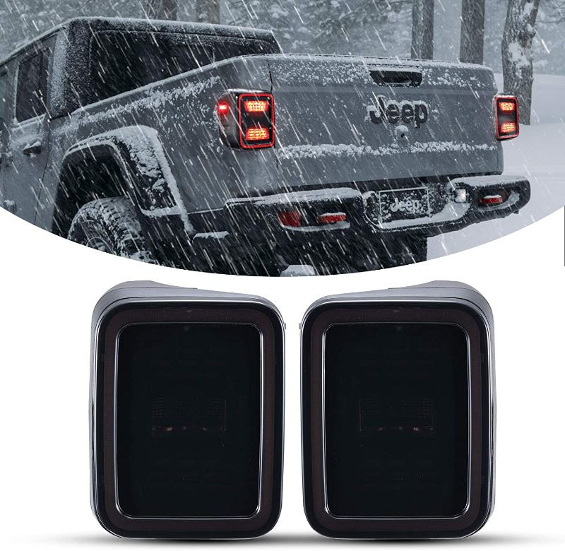 Photo 1 of KIWI MASTER Smoked LED Tail Lights for 2020-2022 Jeep Gladiator JT Accessories Taillights Brake Light Reverse Light Turn Signal Light (Black Housing Smoke Lens), Pair
