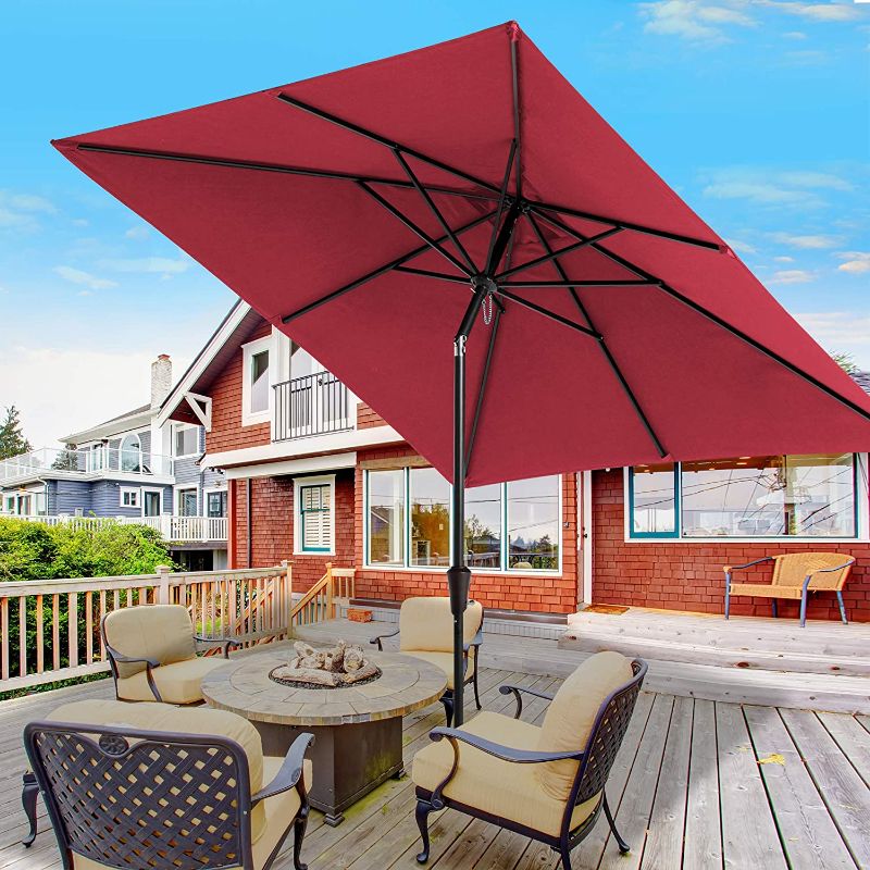 Photo 1 of PARTS ONLY SERWALL Square 8x8FT Patio Umbrella, Market Table Umbrella with Push Button Tilt Outdoor Umbrella with 8 Ribs for Lawn, Garden, Deck, Backyard & Pool (Red)