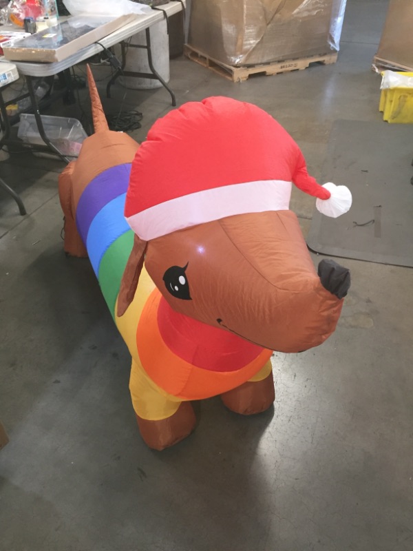 Photo 2 of 6 ft Pre-Lit LED Airblown Dachshund Dog with Rainbow Sweater Christmas Inflatable
