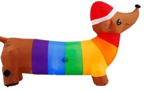 Photo 1 of 6 ft Pre-Lit LED Airblown Dachshund Dog with Rainbow Sweater Christmas Inflatable
