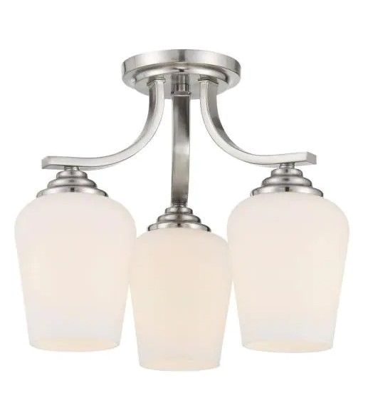 Photo 1 of Shyloh 15.5 in. 3-Lights Brushed Nickel Semi-Flush Mount to Chandelier with Etched Opal Glass Shades
AS IS USED