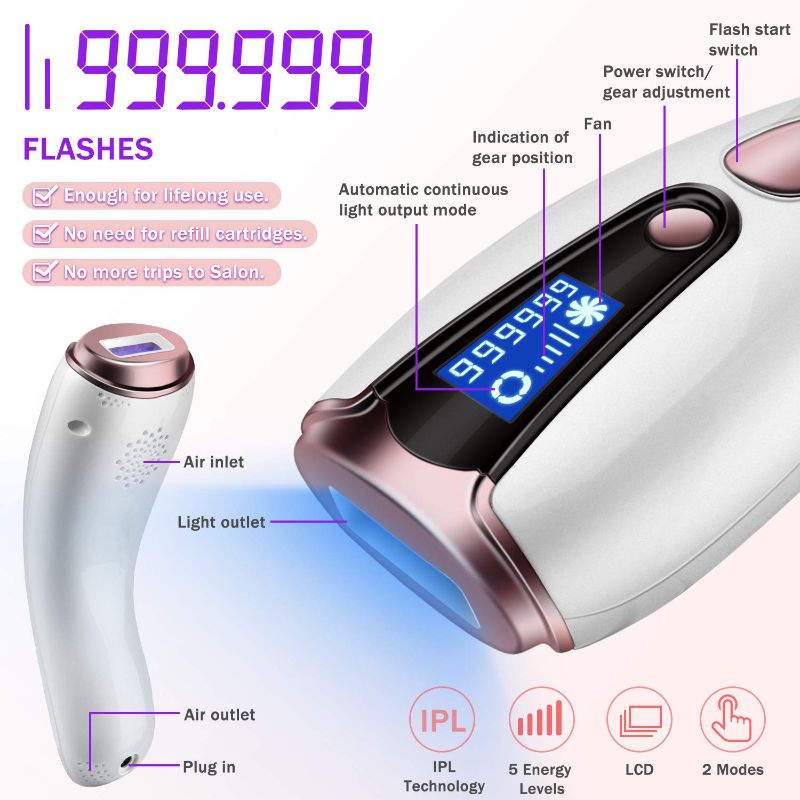 Photo 1 of At-Home Hair Removal for Women & Men, Upgraded to 999,999 Flashes Laser Hair Removal, Permanent Painless Hair Removal Device for Facial Whole Body
