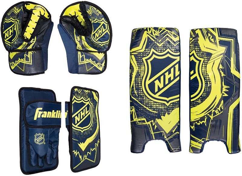 Photo 1 of Franklin Sports Kids Street Hockey Goalie Pads Set - Youth Mini + Street Hockey Goalie Gear - Blocker, Glove + Pads - Adjustable Equipment - Youth Medium
