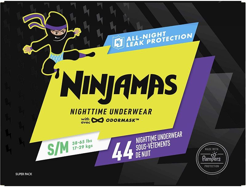Photo 1 of Pampers Ninjamas, Disposable Underwear, Nighttime Underwear Boys, 44 Count, Size S/M (38-65 lbs)