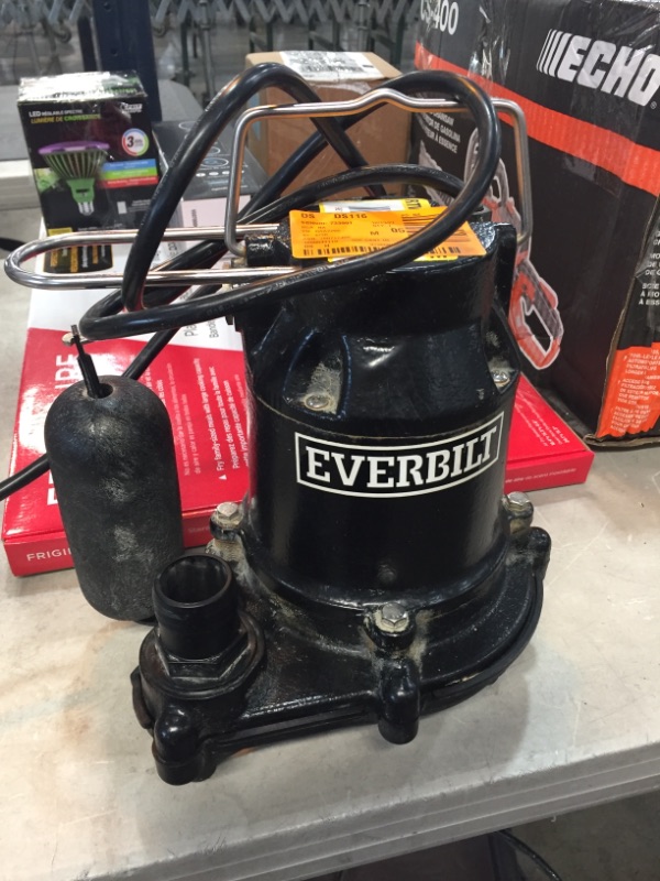 Photo 2 of 1/3 HP Cast Iron Sump Pump
AS IS USED, DAMAGED, PLEASE SEE PHOTOS 