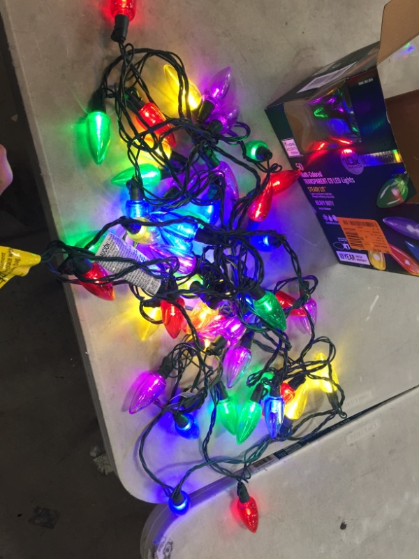 Photo 1 of 32.6 ft. 50-Light C9 Transparent Multi Color Ultra Bright LED String Light Set
AS IS USED
