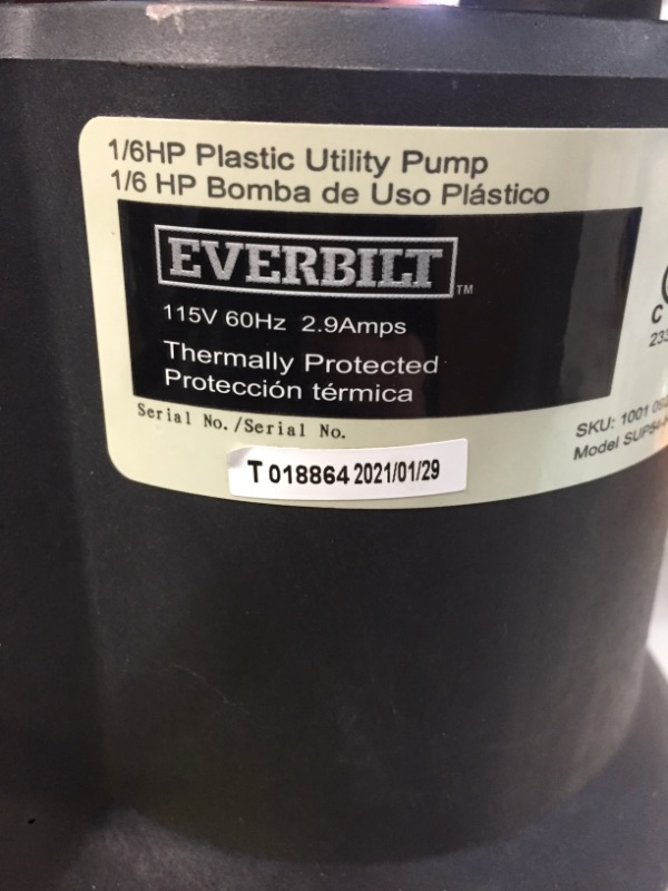 Photo 4 of 1/6 HP Plastic Submersible Utility Pump
AS IS USED