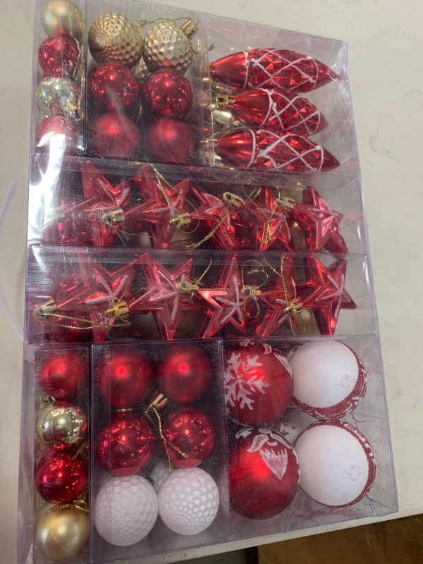 Photo 1 of 100PCS Christmas Ball Ornaments, Assorted Shatterproof Christmas Tree Decorations, Seasonal Decorative Hanging Baubles Decor Set for Xmas/Holiday/Party, Glitter&Painting Ornament Set(Red)
