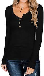 Photo 1 of Joupbjw Women's Long Sleeve Henley Shirts V Neck Slim Knit Ribbed Casual Button Blouse Tops- XL