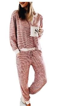 Photo 1 of EVALESS Women Long Pajamas Sets Long Sleeve Top and Elastic Pants Sleepwear Home Loungewear- Small 
