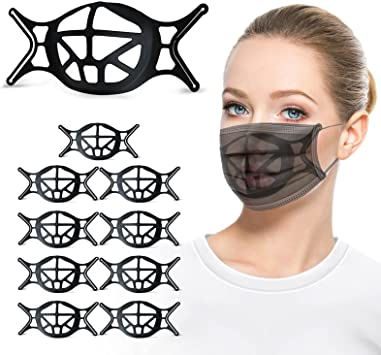 Photo 1 of 3D Face Mask Bracket 10PCS 3D Silicone Mask Bracket Mask Braces to Make Masks Fit Breathe Cup for Mask Inserts Plastic Mask insert Turtle Mask Holder (Black) Mask Rope is Fixed to Prevent Falling off