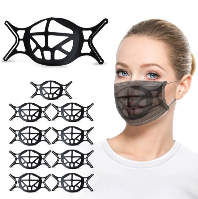 Photo 1 of 3D Face Mask Bracket 10PCS 3D Silicone Mask Bracket Mask Braces to Make Masks Fit Breathe Cup for Mask Inserts Plastic Mask insert Turtle Mask Holder (Black) Mask Rope is Fixed to Prevent Falling off