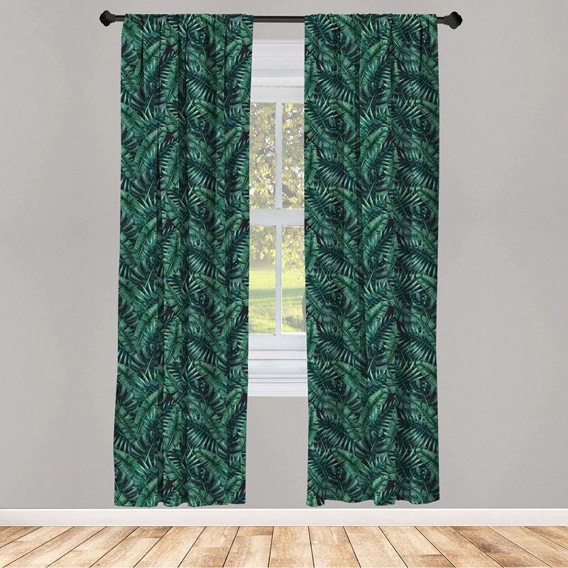 Photo 1 of Ambesonne Palm Leaf 2 Panel Curtain Set, Watercolor Tropical Jungle Leaves Pattern Fresh Rainforest Hawaii Summer, Lightweight Window Treatment Living Room Bedroom Decor, 56" x 63", Black Green
