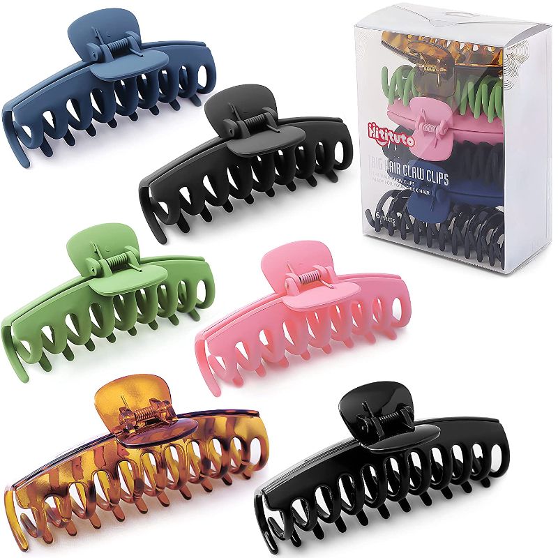 Photo 1 of Hitituto Big Hair Claw Clips 6 Packs - 4.33 and 5.2 Inch Matte and Nonslip for Thick and Thin Long Hair Large Banana and Jaw Clips Hair Holder for Women Ladies…
