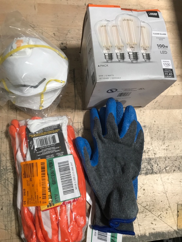 Photo 1 of **NON-REFUNDBALE** 
Home Depot Miscellaneous  Items: Gloves, face masks, Lightbulbs