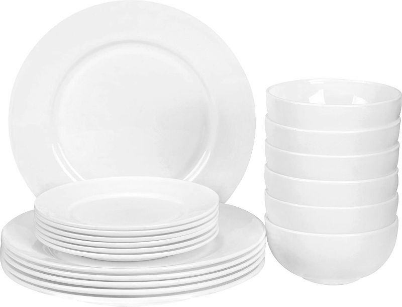 Photo 1 of 18-Piece White Flat Edge Dinner Set - Dishwasher Safe Opal Glassware