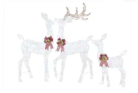 Photo 1 of 60 in. White Tinsel LED Deer Family (Set of 3) ( 60 in. Plus 54 in. Plus 37 in.)