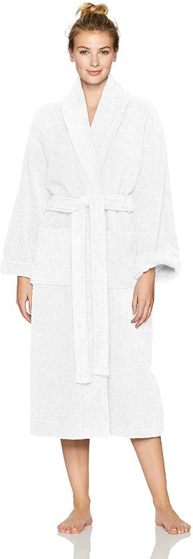 Photo 1 of Amazon Brand – Pinzon Terry Bathrobe 100% Cotton, White, Small / Medium
