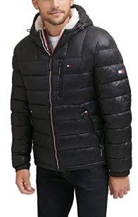 Photo 1 of Tommy Hilfiger Men's Midweight Sherpa Lined Hooded Water Resistant Puffer Jacket Men's Medium
