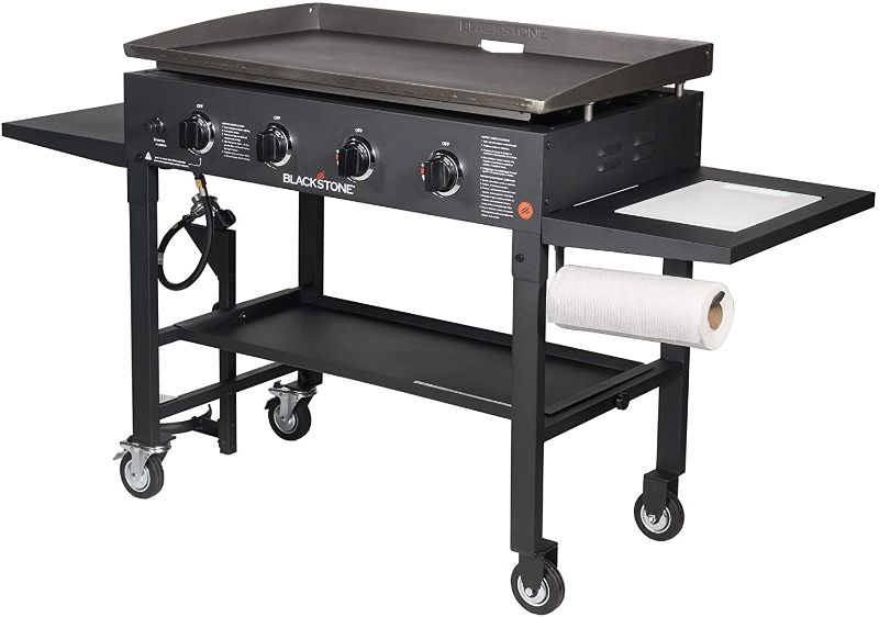 Photo 2 of Blackstone 36" Cooking Station 4 Burner Propane Fuelled Restaurant Grade Professional 36 Inch Outdoor Flat Top Gas Griddle with Built in Cutting Board, Garbage Holder and Side Shelf (1825), Black
