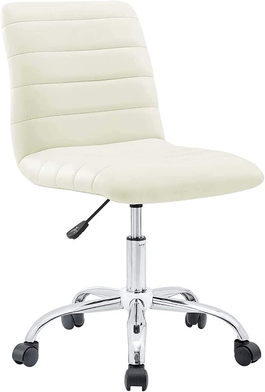 Photo 1 of Modway Ripple Ribbed Armless Mid Back Swivel Conference Office Chair In White