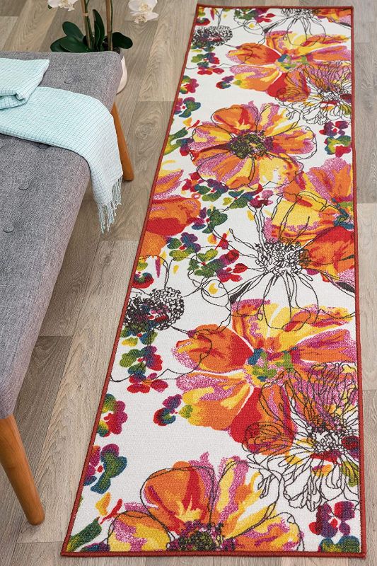 Photo 1 of Modern Bright Flowers Non-Slip (Non-Skid) Area Rug Runner 2' X 7' (22" X 84") Multi