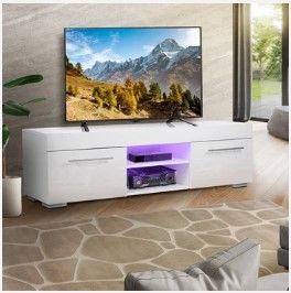 Photo 1 of 51'' WHITE LED TV STAND CABINET WITH 2 GLOSSY DRAWER
