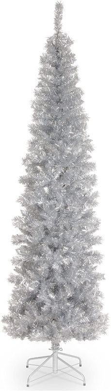 Photo 1 of **MISSING PARTS OF THE TREE**
National Tree Company Artificial Christmas Tree, Silver Tinsel, Includes Stand, 7 feet
