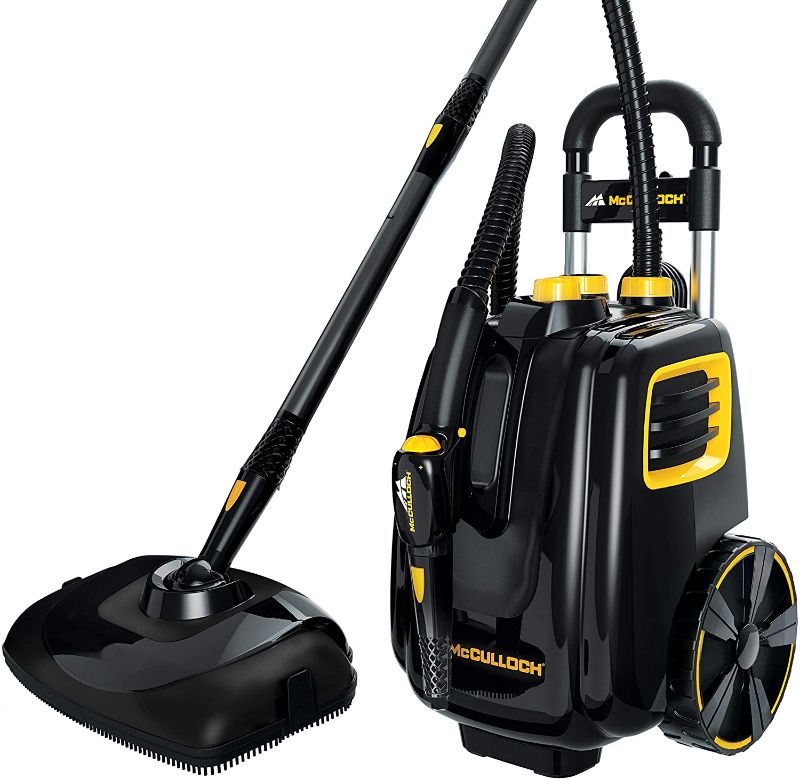 Photo 1 of **POWERS ON BUT THERE IS NO SUCTION**
McCulloch MC1385 Deluxe Canister Steam Cleaner with 23 Accessories, Chemical-Free Pressurized Cleaning for Most Floors, Counters, Appliances, Windows, Autos, and More, 1-(Pack), Black
