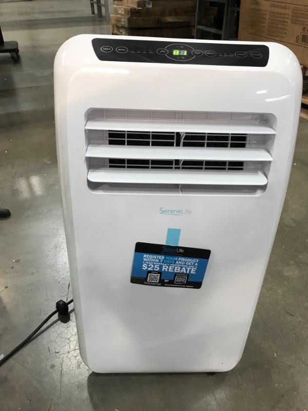 Photo 2 of **USED, MISSING ONE WHEEL**
Portable Air Conditioner and Heater - Compact Home AC Cooling and Heating Unit with Built-in Dehumidifier & Fan Modes, Includes Window Mount Kit (12,000 BTU Cooling)
