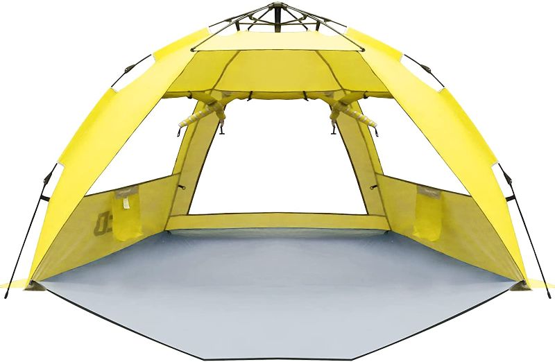 Photo 1 of **ACTUAL TENT IS A DIFFERENT COLOR**
HITOSPORT Beach Tents, Sun Shelter Shade Pop Up Tent for 3-4 Person, UV Protection, with 3 Ventilating Large Windows, Extended Floor
