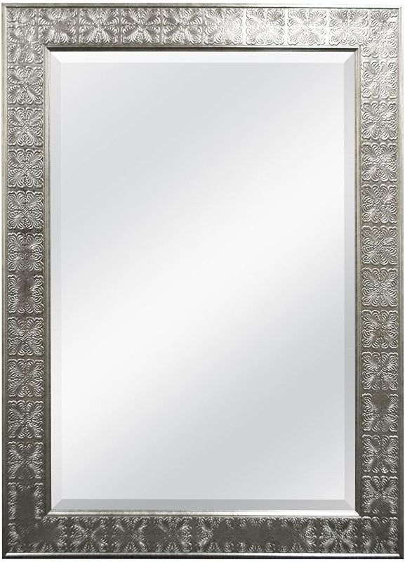 Photo 1 of **ONE CORNER OF MIRROR IS LOOSE BUT STILL INTACT**
MCS 24x36 Inch Stamped Medallion Wall Mirror, 32x44 Inch Overall Size, Champagne Silver (47700), 32 by 44-Inch
