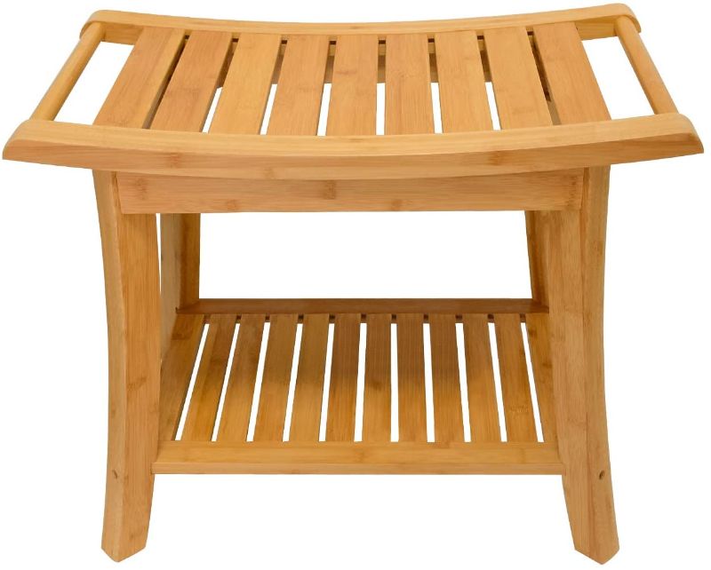 Photo 1 of **HARDWARE INCOMPLETE**
Zhuoyue Bamboo Spa Bath Shower Stool & Bench with Storage Shelf, Shower Bath Seats for Adults Seniors Women Elderly Tileable
