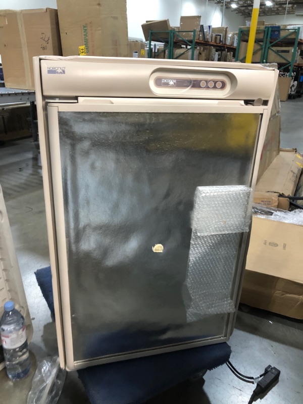 Photo 5 of *PARTS ONLY, DOES NOT POWER ON**DAMAGE TO FRIDGE**
NORCOLD N410.3UR RV Refrigerator - 4.5 cu. ft. - AC/DC/LP - Left Hand Swing - Beige Trim
