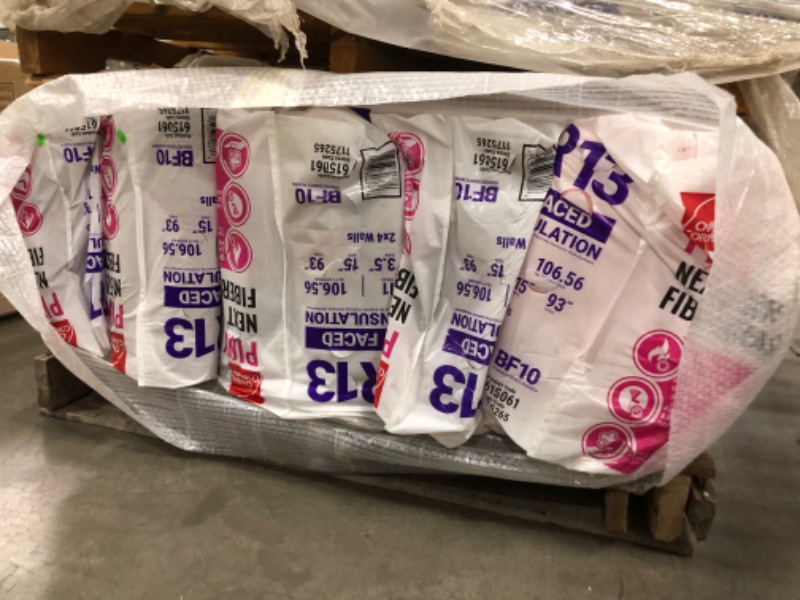 Photo 2 of **SOLD AS IS*** PALLET OF 5 PACKS**
Owens Corning R-13 Wall 106.56-sq ft Faced Fiberglass Batt Insulation (15-in W x 93-in L)