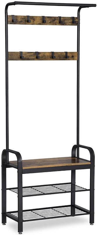 Photo 1 of **USED , MISSING HARDWARE**
VASAGLE Coat Rack, Hall Tree with Shoe Bench for Entryway, Industrial Accent Furniture with Steel Frame, 3-in-1 Design, Easy Assembly, Rustic Brown and Black UHSR40B
