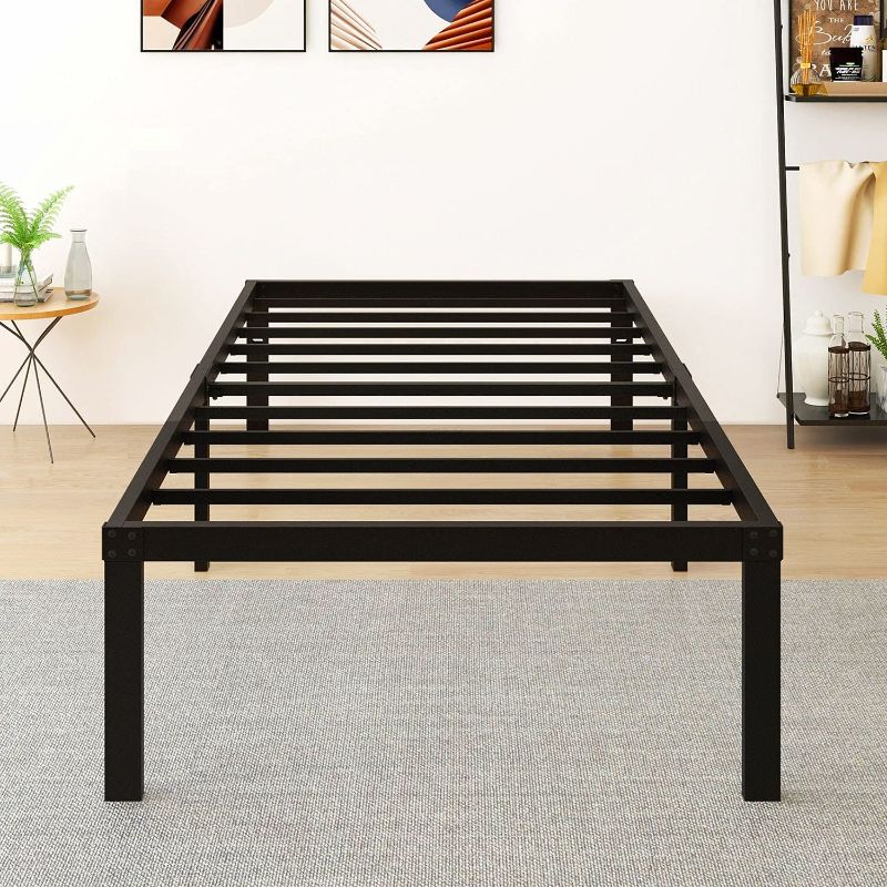 Photo 1 of 5566 LOTCAIN 18 Inch Reinforced Platform Bed Frame/3500lbs Heavy Duty/No Box Spring/Easy Assembly/Mattress Foundation/Steel Slat/Noise Free/Extra Storage, Twin