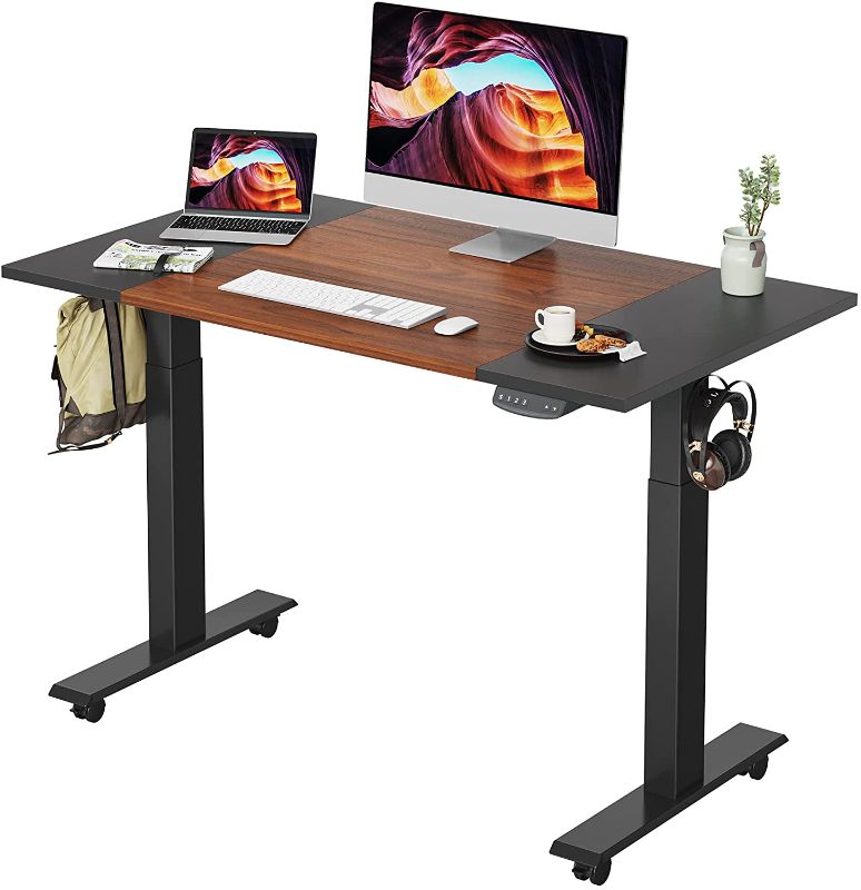 Photo 1 of FEZIBO Height Adjustable Electric Standing Desk with Pencil Holder, 48 x 24 Inches Stand Up Desk, Sit Stand Desk with Black and Espresso Top and Black Frame
