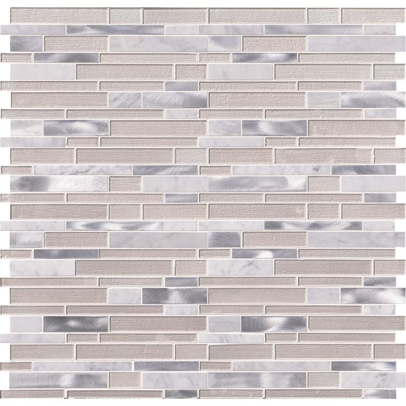 Photo 1 of **4 CASES OF - MSI White Wave Interlocking 12 in. X 12 in. X 4 Mm Textured Glass Stone Metal Mesh-Mounted Mosaic Tile (20 Sq. Ft. / Case)
