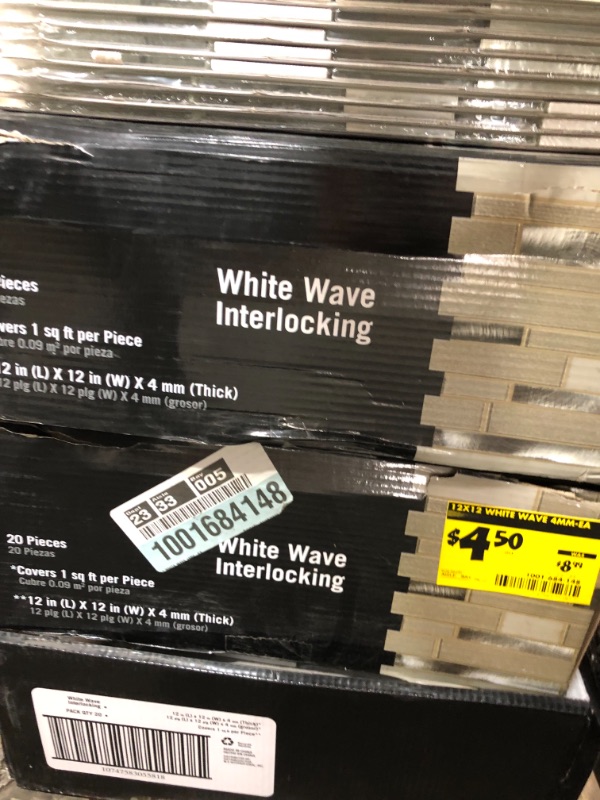 Photo 2 of **4 CASES OF - MSI White Wave Interlocking 12 in. X 12 in. X 4 Mm Textured Glass Stone Metal Mesh-Mounted Mosaic Tile (20 Sq. Ft. / Case)
