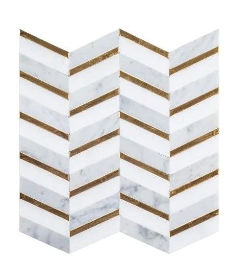 Photo 1 of ** 2 CASES OF - Dreamcicle White 11.875 in. x 11.875 in. Chevron Marble/Gold Metal Floor and Wall Mosaic Tile (0.979 sq. ft./Each)
