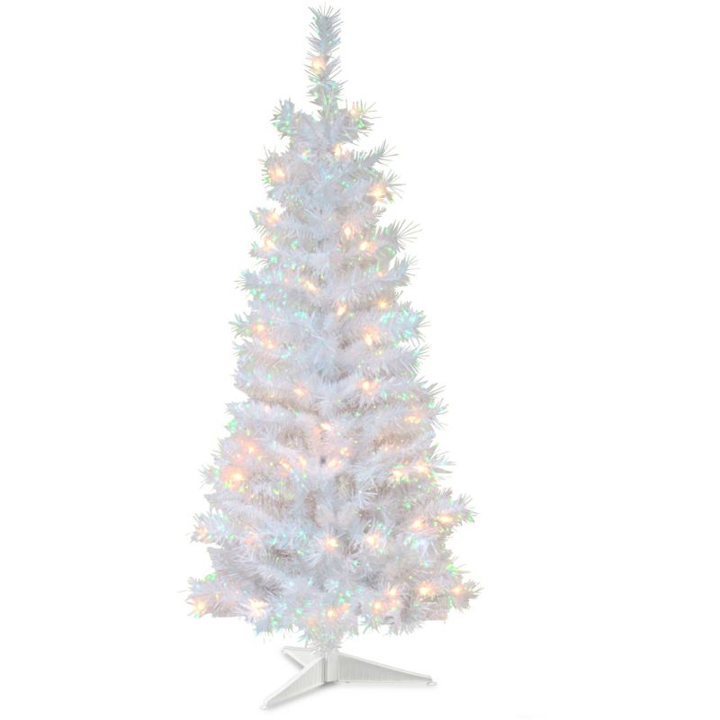 Photo 1 of 4' White Iridescent Tinsel Tree with Clear Lights
