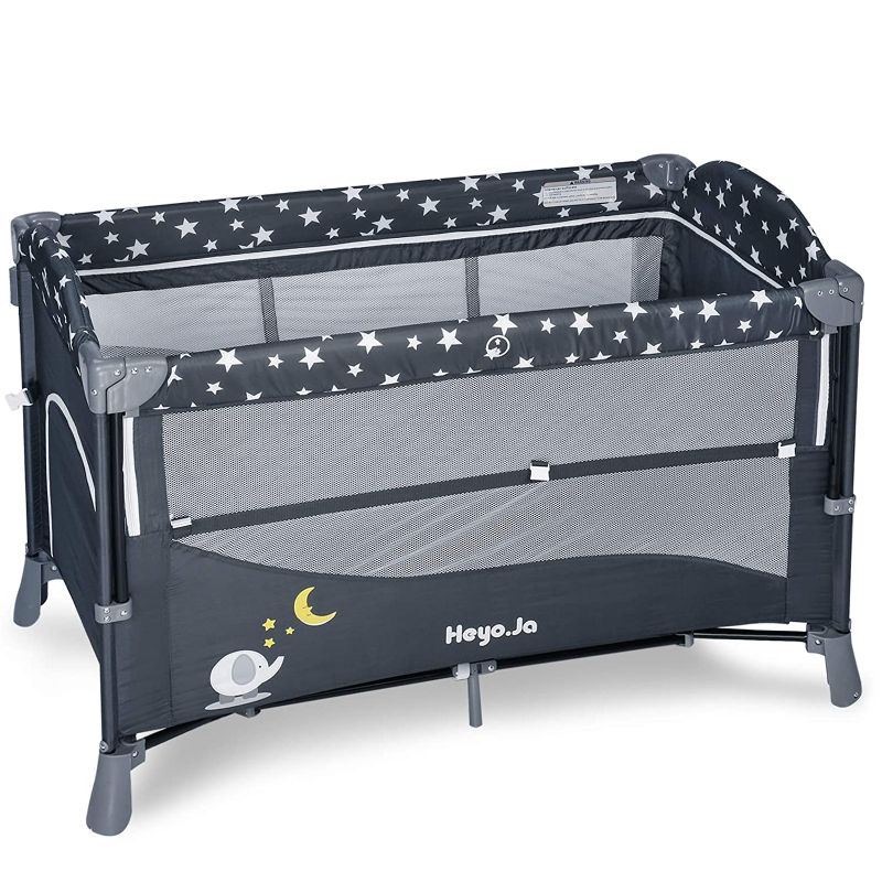 Photo 1 of Heyo.Ja Portable Baby Playpen, Bassinet, Nursery Center with Comfortable Mattress, 5 Height Adjustable Crib (Grey)
