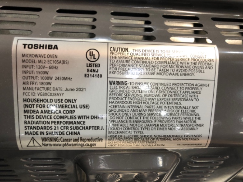 Photo 5 of Toshiba ML2-EC10SA(BS) Multifunctional Microwave Oven with Healthy Air Fry, Convection Cooking, Position Memory Turntable, Easy-clean Interior and ECO Mode, 1.0 Cu.ft, Black stainless steel
