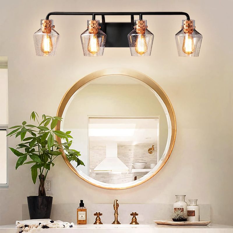 Photo 1 of HEWEGO 4 Lighst Vanity Lighting Fixture Farmhouse Bathroom Light Matt Black Gold Glass Shade Globe Modern Wall Sconce Over Mirror
