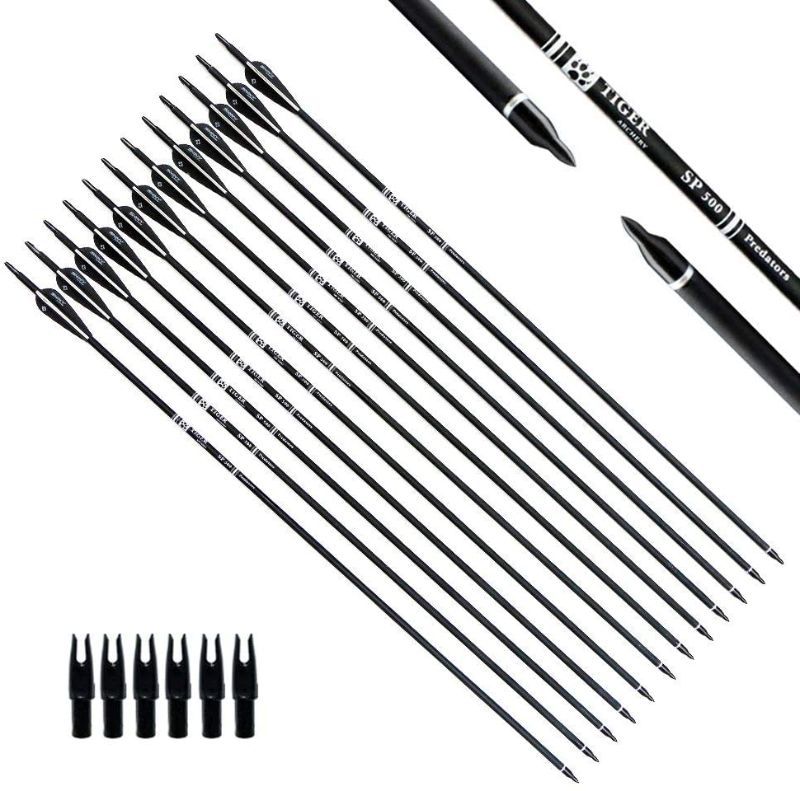 Photo 1 of TIGER ARCHERY 30Inch Carbon Arrow Practice Hunting Arrows with Removable Tips for Compound & Recurve Bow(Pack of 12)
**DAMAGED, MAJOITY OF ARROWS IN DAMAGED CONDITION, USED**
