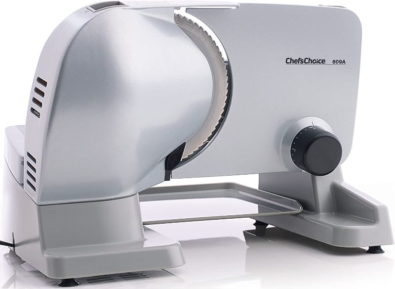 Photo 1 of Chef'sChoice 609A000 609A Electric Meat Slicer with Stainless Steel Blade Features Slice Thickness Control and Tilted Food Carriage Easy Clean, 7-Inch, Silver
