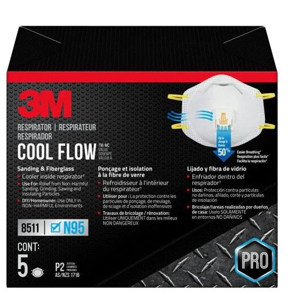 Photo 1 of 3M 8511 N95 Sanding and Fiberglass Valved Respirator (5-Pack)