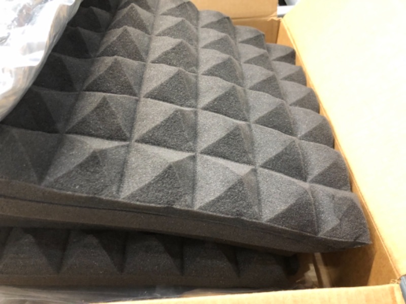 Photo 4 of 12 Pack Set Acoustic Foam Panels 2" × 12" × 12" Black Wedges Tiles Fireproof Soundproof Foam Sound Absorbing Noise Cancelling Panels for Recording Studios, Home, Offices Walls Ceiling
